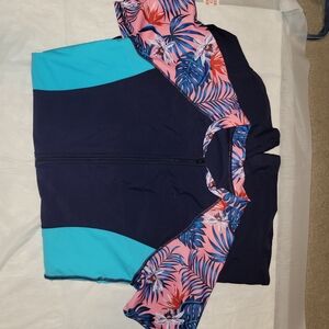 Colorful Zip-Up One-piece  with Tropical Sleeves